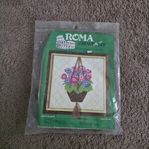 Vintage Floral Crewel Embroidery Kit Needlepoint Planter Flowers RO105 Grandma